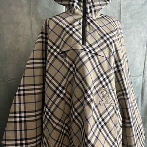 Burberry Checkered Poncho Coat with Hood and storage pouch
